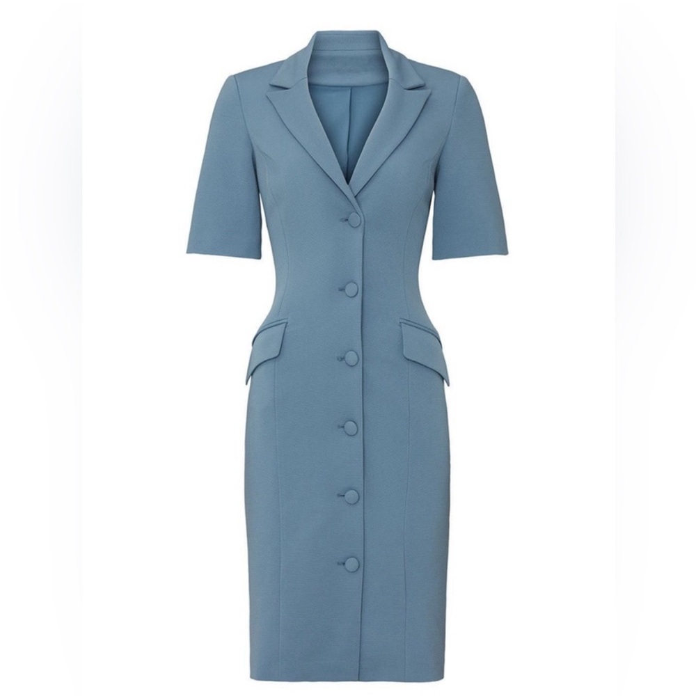 Badgley Mischka Dusty Blue Tailored Button-Front Sheath Dress